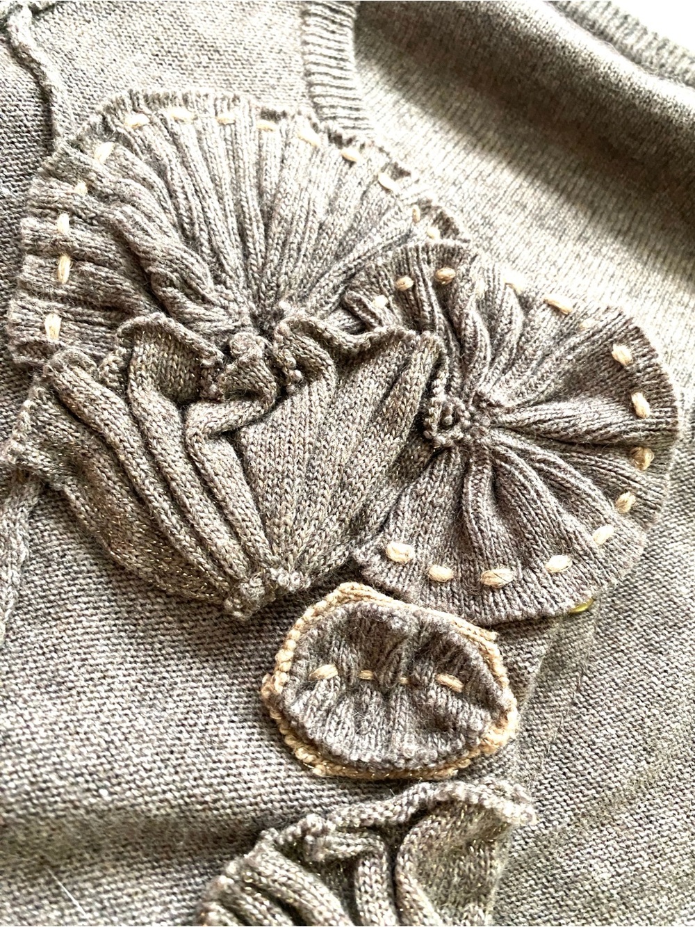 Anthropologie Sparrow Light Brown Cocoa Taupe Floral Wool Blend Cardigan Sz S - Picture 5 of 16